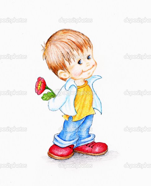 Мальчик дарит мультяшный