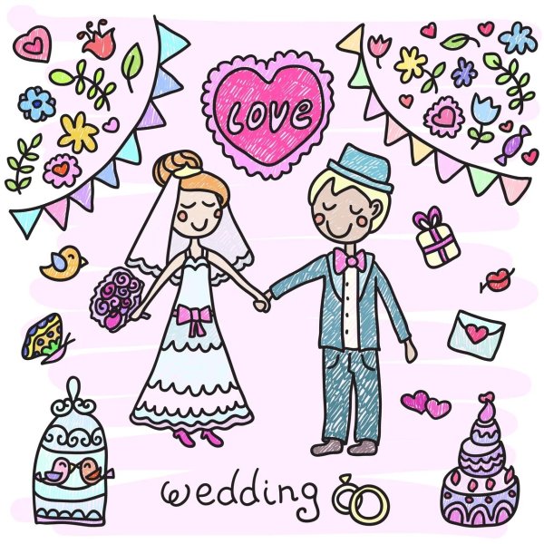 Детский рисунок на тему свадьба