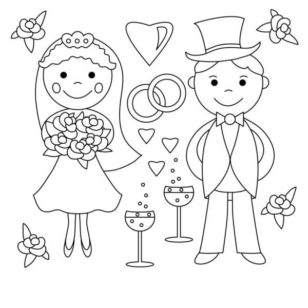 Открытка на свадьбу раскраска