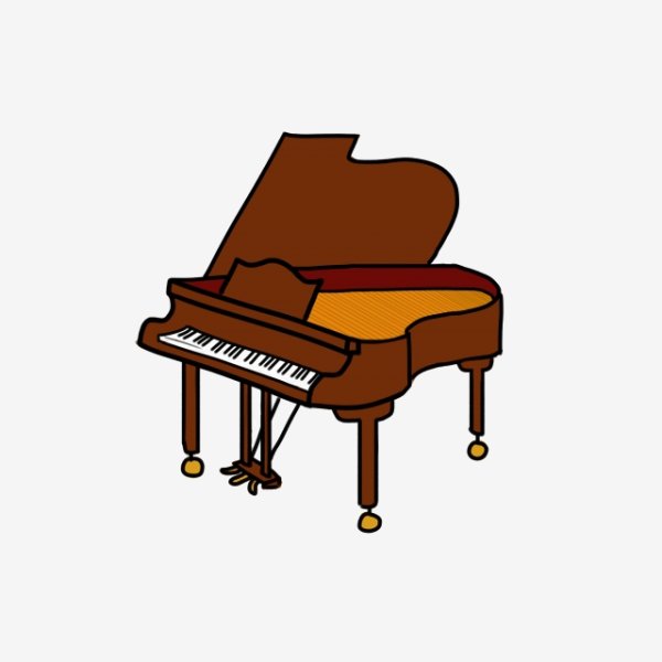 Рояль нарисованная для детей на прозрачном фоне