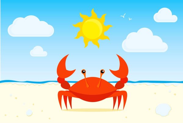 Крабик на море нарисованный