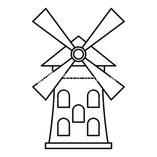 Мельница контурный рисунок