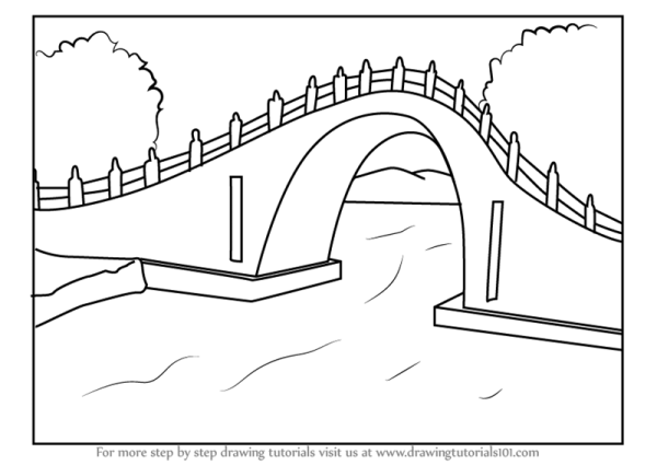 Раскраска мост через реку для детей