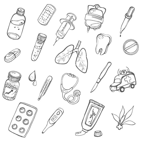 Медицинские принадлежности раскраска