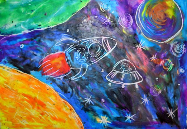 Первый полет в космос рисунок