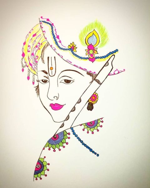 Радха Кришна черно белый