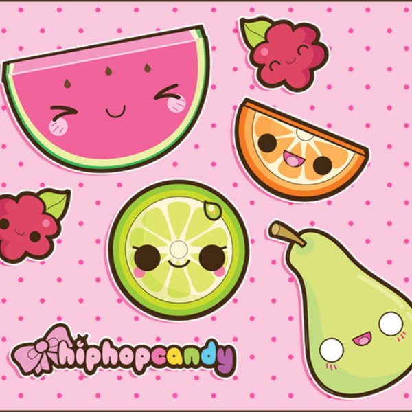 Стикеры фрукты кавайные