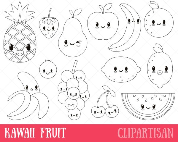 Раскраски милые фрукты и овощи