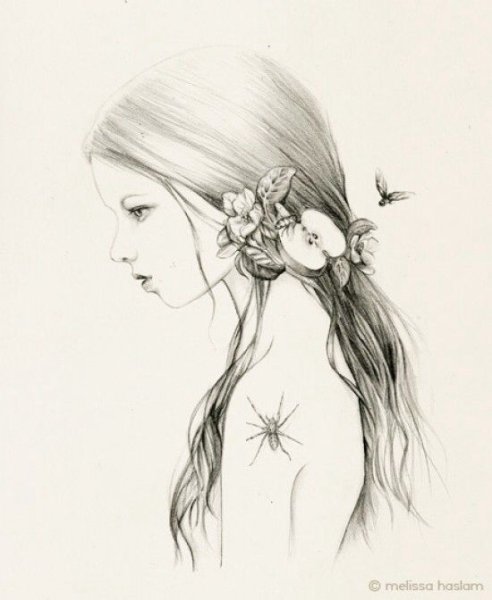 Скетч цветы в волосах