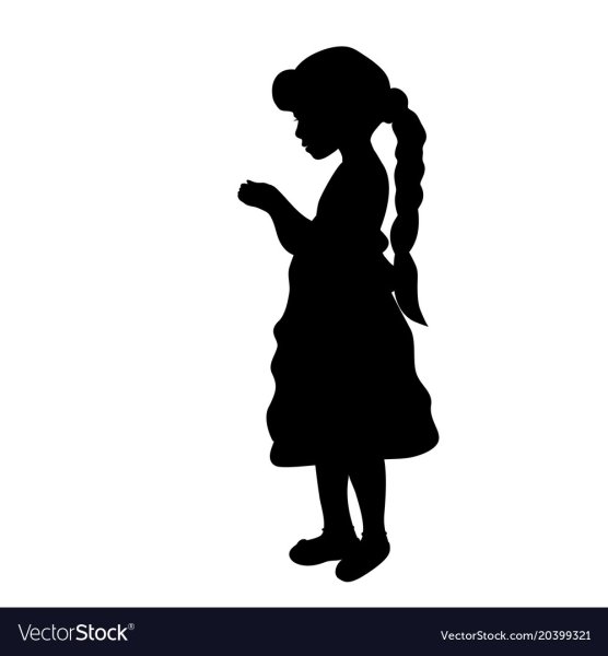 Девочка с косичками силует