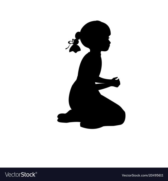 Силуэт девочка сидит на коленях