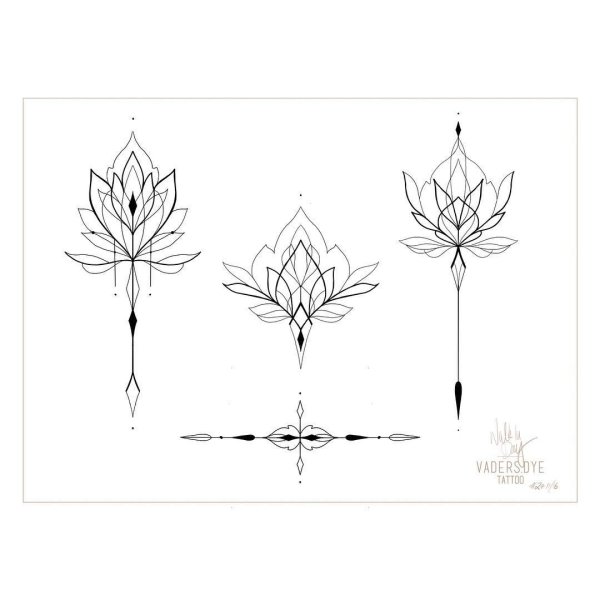 Тату Лотос черно белый