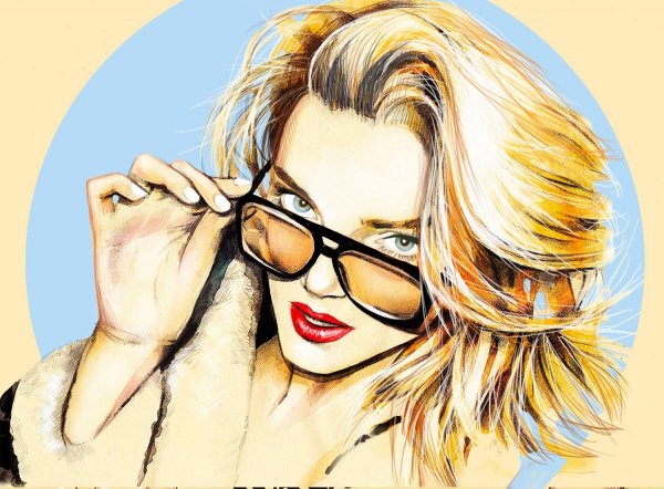 Нарисованная девушка в очках
