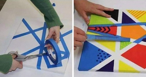 Узоры из скотча на стене