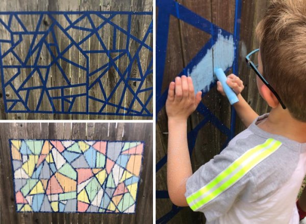 Рисунок на стене с помощью бумажного скотча