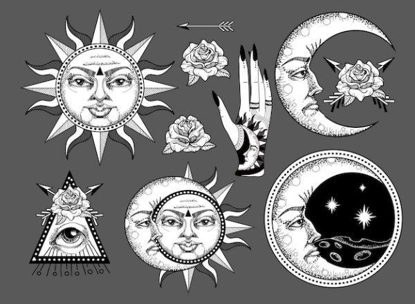 Изображение Луна и солнце цветной эскиз