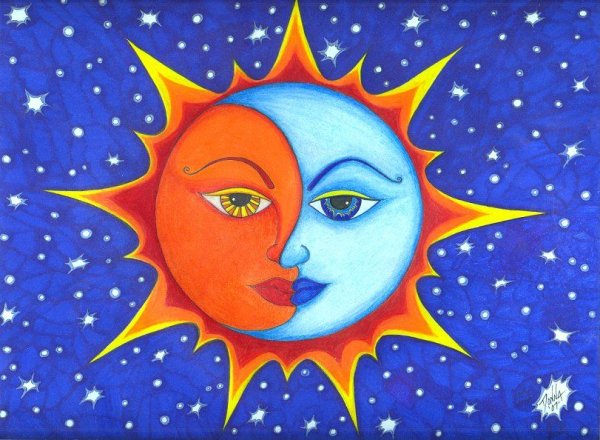 Солнце и Луна раскраска для детей