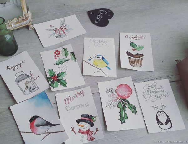 Новогодние открытки акварелью