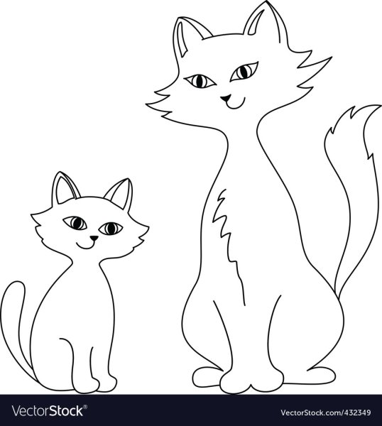 Кошка с котенком контур