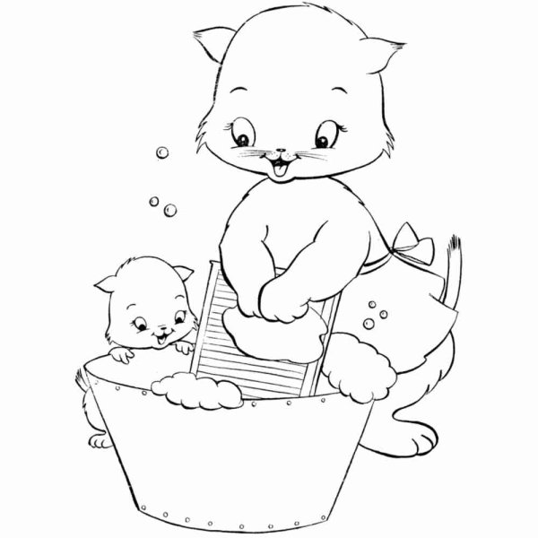 Раскраска кошка с котятами