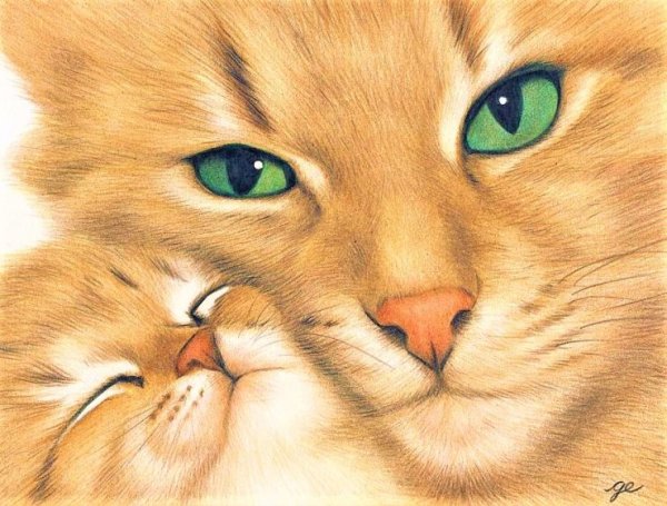 Кошка с котятами иллюстрация