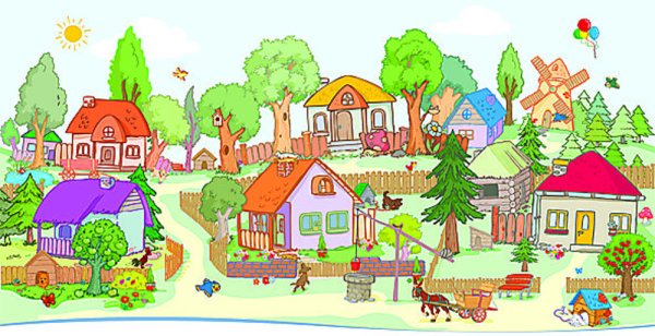 Деревня рисунок для детей