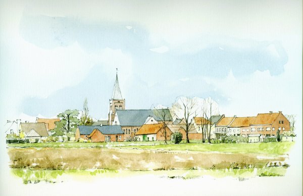 Акварель деревня Сербия