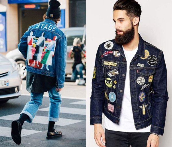 Джинсовый пиджак с нашивками мужской