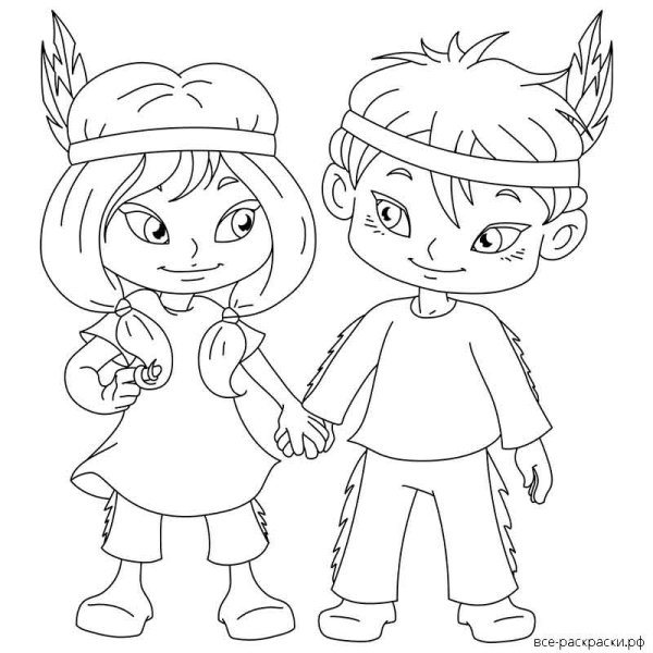 Картинка мальчик и девочка раскраска