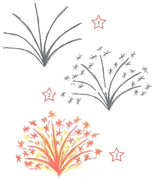 Поэтапное рисование салюта