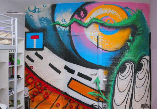 Роспись стены в мужской комнате