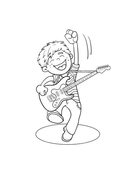 Раскраска мальчик с гитарой