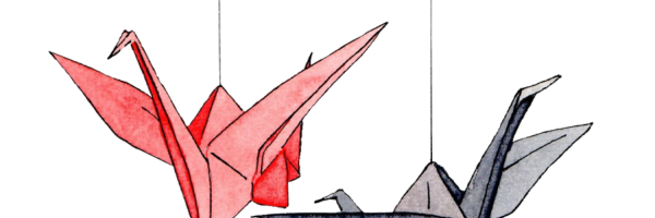 Японские Журавлики из бумаги на белом фоне