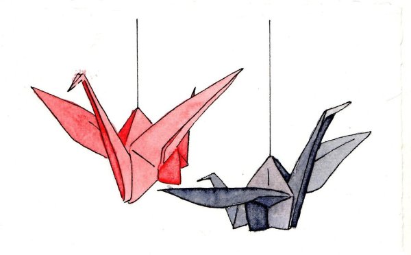 Бумажный Журавлик на прозрачном фоне
