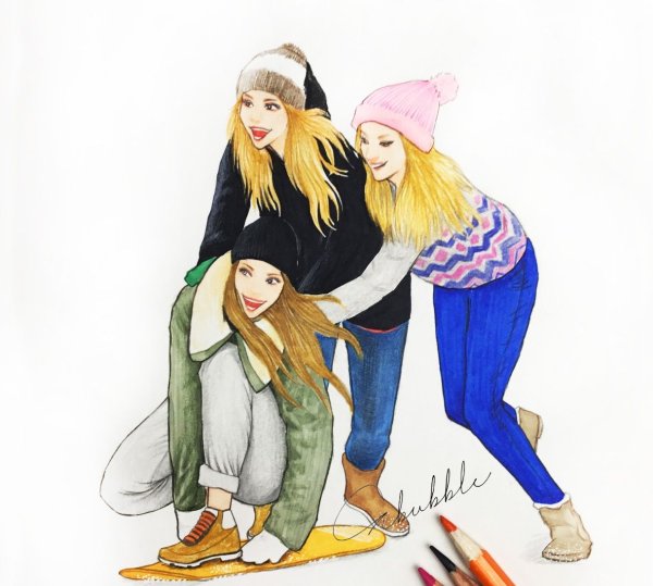 Рисунки для срисовки три подруги