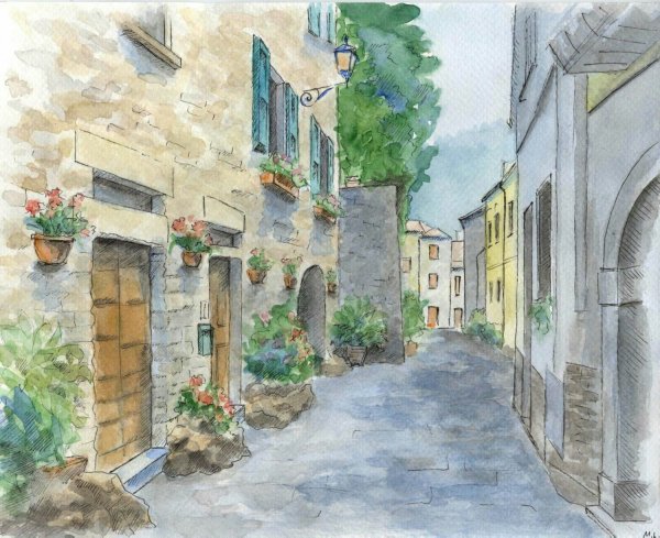 Улочки Италии акварелью скетч