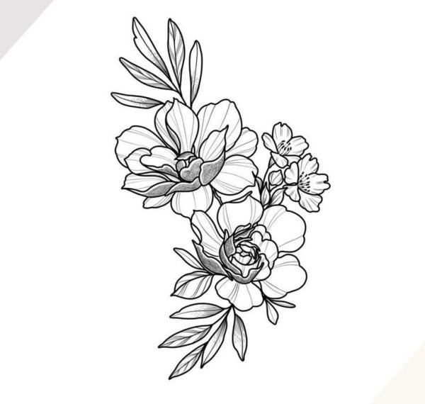 Тату цветы контурные