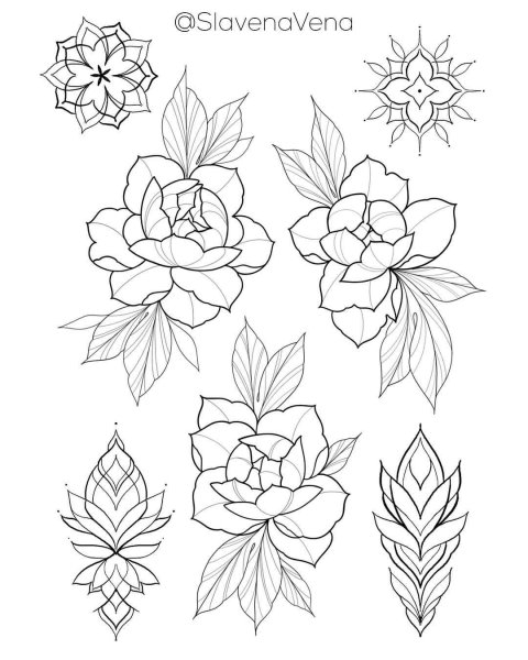 Эскизы тату контурные цветы