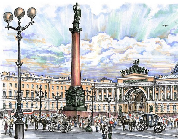 Дворцовая площадь в Санкт-Петербурге акварель