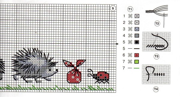 Схема вышивки Ежик