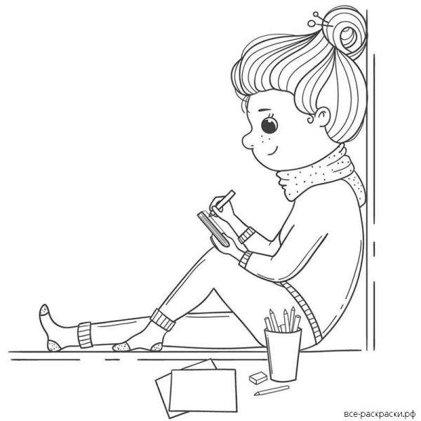 Девочка сидит раскраска для детей
