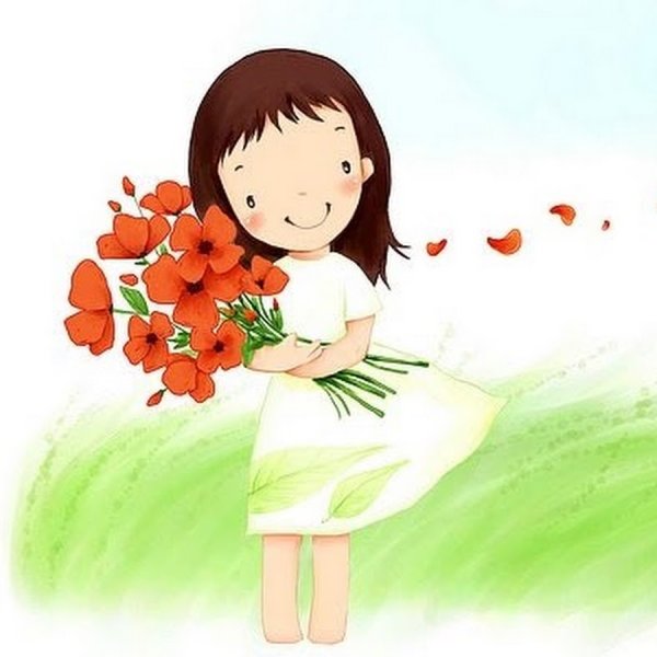 Девочка с цветами мультяшная