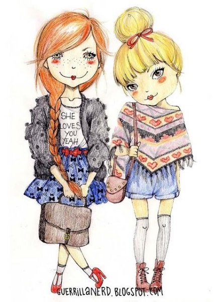 Две девочки рисунок
