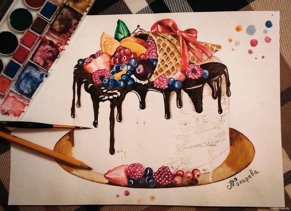 С днём рождения рисунок акварелью