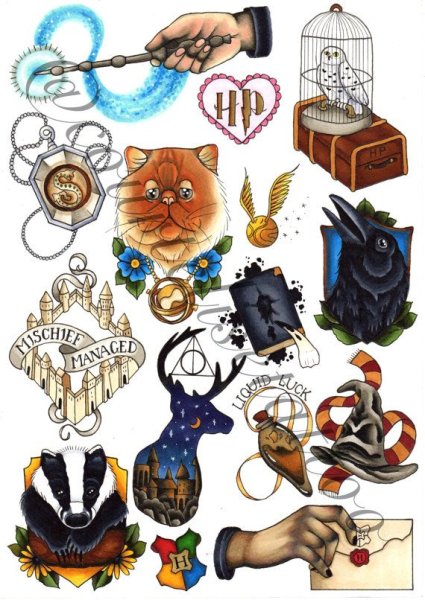 Тату Гарри Поттер Хогвартс эскиз