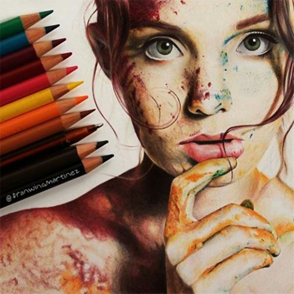 Скетч портрет цветными карандашами