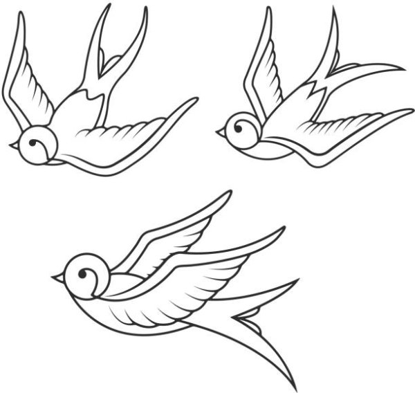 Эскиз ласточки контур