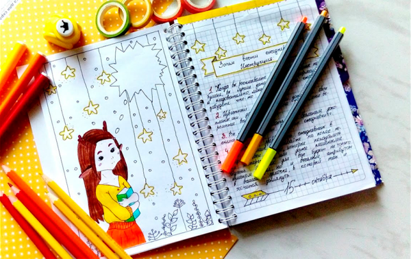 Рисунки фломастерами в блокнотике