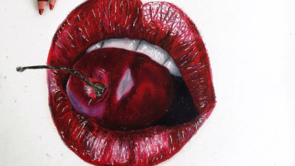 Губы цветными карандашами реализм