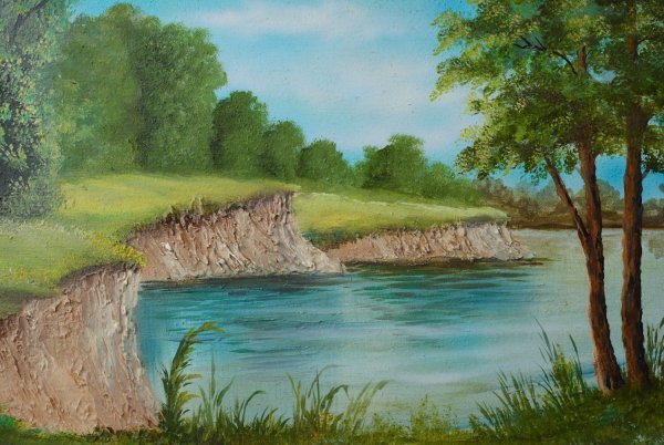 Обрывистый берег реки живопись